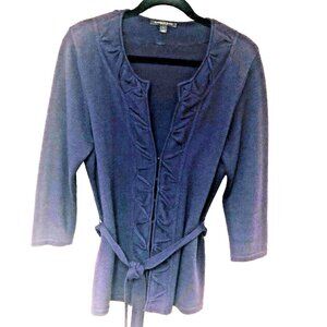 Classiques Entier Purple Merino Wool Knit Belted Sweater Women L V-Neck Hook Eye